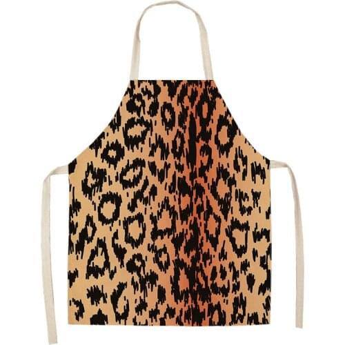 Leopard Print Kitchen Aprons for Women Men Home Cooking Baking Waist Bib Cotton Linen Pinafore Cleaning Tools aprons for woman