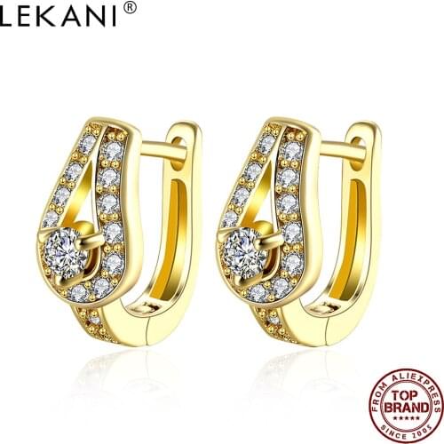 LEKANI Water Drop Stud Earrings For Women Full 5A Clear Cubic Zirconia Gold Color Earring Engagement Hot Sale Fashion Jewelry