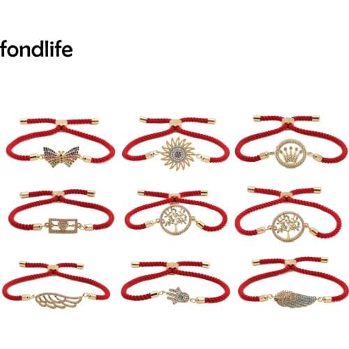 Multicolor Cubic Zirconia Crystal Sun Crown Tree of Life Butterfly Angell Wing Hamsa Hand Evil Eye Charm Bracelet CZ Jewelry