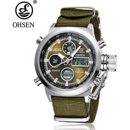 New Arrival OHSEN Brand Fashion LCD Digital Quartz Mens Watch Rubber Band 30M Dive Green Military Sports Wristwatch Hombre Gifts