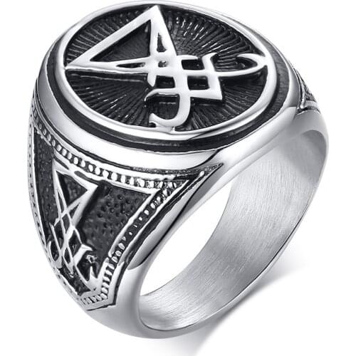 22MM Sigil Of Lucifer Satanic Rings for Men Stainless Steel Symbol Seal Of Satan Ring Demon Side Of Lucifer Satanic Jewelry