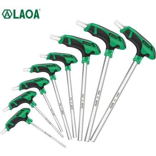 LAOA T shaped Flat Hexagon Wrench Screwdrivers set S2 Hex Screwdriver 2/2.5/3/4/5/6/8/10mm 58HRC Socket Screw Wrench