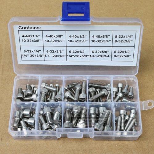 Stainless Steel 4-40 to 1/4"-28 Allen Hex Socket Head Cap Screws Assortment Kit