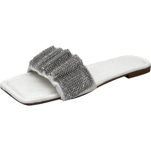 Low Female Shoes Slippers Women Summer Slides Fashion Square Toe 2021 Flat Luxury Basic Rubber PU Shoes Woman 2021 Slippers Summ