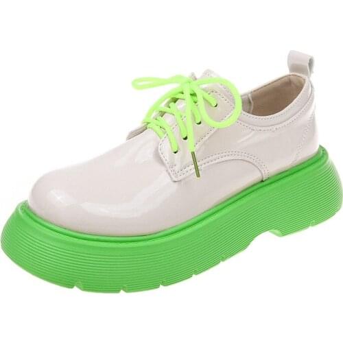 2021 New Muffin Thick Bottom English Lace Up Small Leather Shoes Womens Uniform Thin Mary Jane Single Shoes