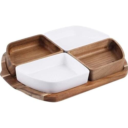 New Wooden Fruit Plates Multi-Grid Wooden Fruit Snacks Plates Dessert Snack Plates Creative Snack Plates Dry Fruit Bowls