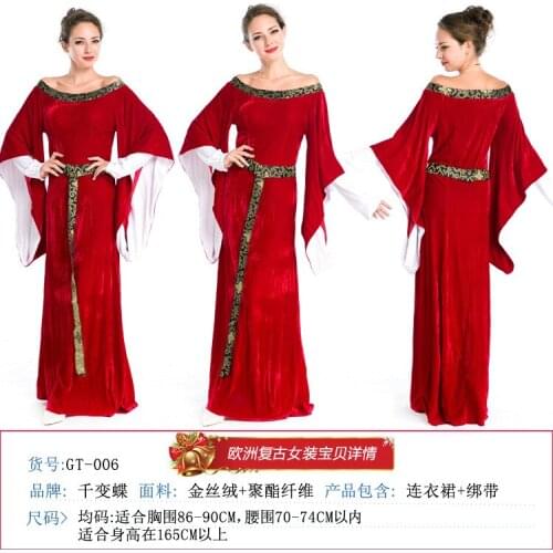 Halloween European Retro Court Series New Red Velvet Costume Stage Performance Princess Queen Dress
