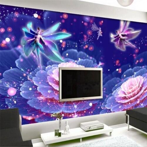 Beibehang 3 d custom wallpaper dazzle colour purple flower fairy dream living room sofa room 3 d wallpaper photo wallpaper