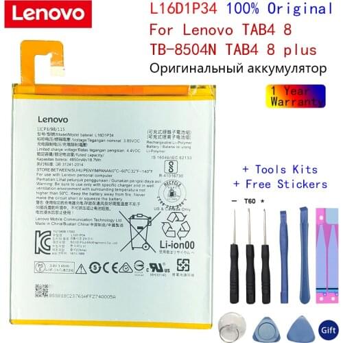Original For Lenovo TAB4 8 Battery/TB-8504X/TB-8504N Lenovo Tab4 8 Plus Battery L16D1P34 4850mAh 8inch Tablet Batteries