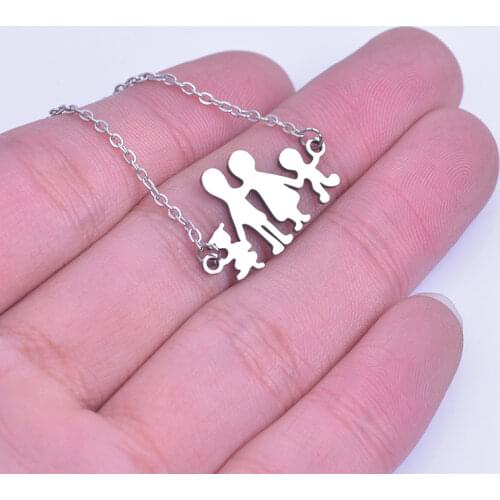 Stainless Steel Mama Papa Kids Family Necklace Women Jewelry Boys Girls Figure Accessories Silver Color Necklace Fashion Jewerly