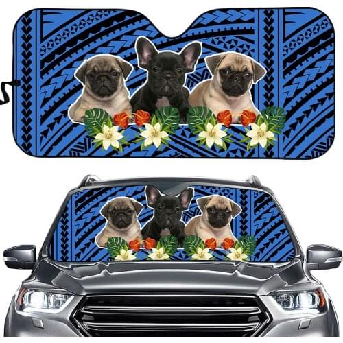 Polynesian Traditional Tribal Funny Pug Dog Design Auto Accessories Universal Car Windshield Covers UV Protect Foldable Sunshade