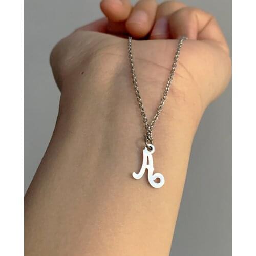 Simple Small Name A-Z Initial Letter Necklace & Pendant for Womem Men Trendy Capital Alphabet Charm Stainless Steel Chain