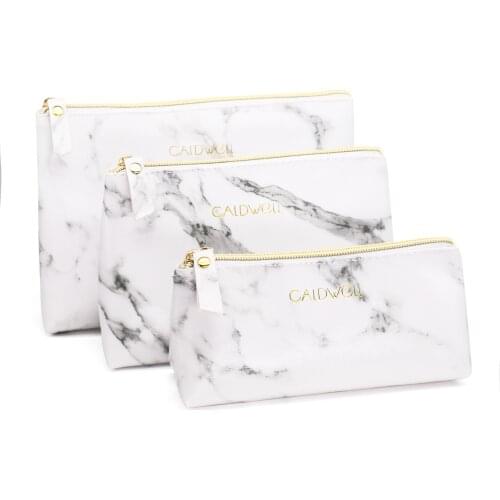 Dropshipping Ins Popular Travel Makeup Bag Marbling PU Cosmetic Bag for Make Up Brush Zipper Pouch