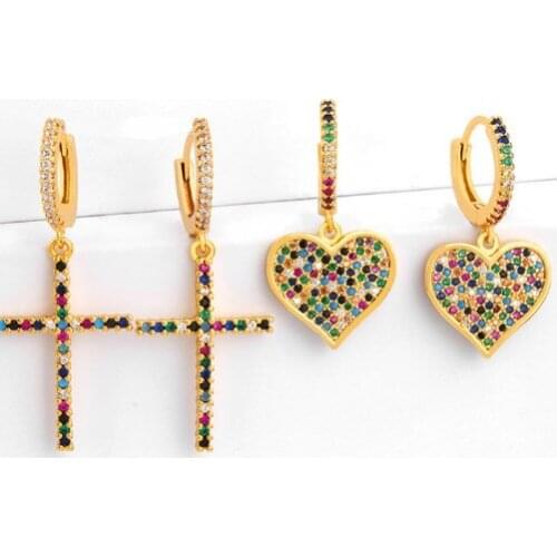 Tube multicolor Brass micro pave cz zircon cubic zirconia drop Hoop Earrings studs copper gold plated crystal yfg3