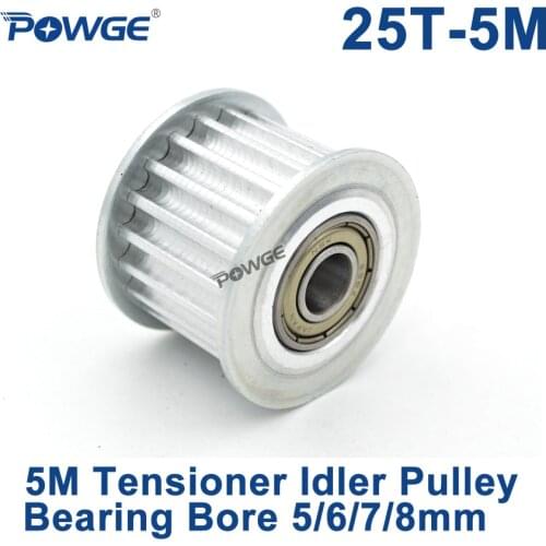 POWGE 25 Teeth 5M Idler Pulley Tensioner Wheel Bore 5/6/7/8mm with Bearing Guide HTD5M synchronous pulley 25T 25teeth