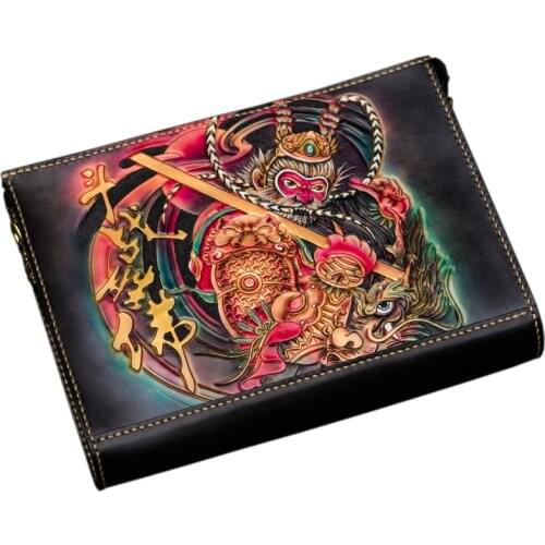 Handmade Men Vegetable Tanned Leather Carvings SHUNWUKONG Bag Money Holder Clutch Purse Cigarette Pocket Man Clutches Envelope