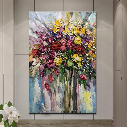 Hand-Painted Oil Painting On Canvas Flowers Rose Abstract Artwork Pictures Home Living Room Wall Interior Decoration Paintings