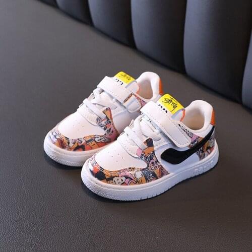Girls' sports sneakers 2021 fall new casual shoes childrens graffiti breathable white shoes boys low-top sneakers