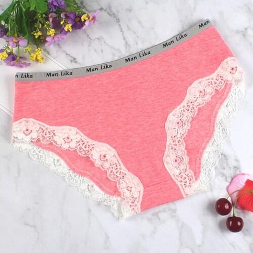 SULY Women Cotton Panties Lace Cotton Briefs Sexy Laides' Underwear Panties Letter Print Knickers Soft Girls Panty L XL 5 colors