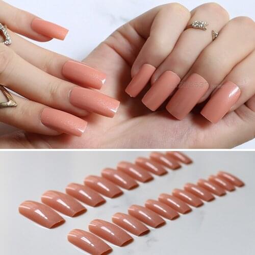 Super Long Square Deep Nude head fake nail shiny color Full Wrap for exaggerating Lady Acrylic Art False nails 20pcs L-090