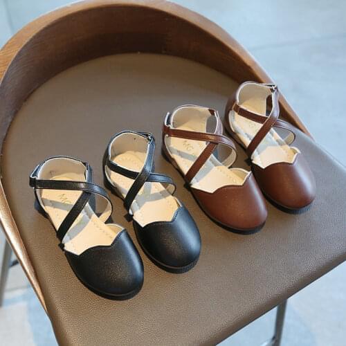 Girls Flats Children Leather Shoes Cross-tied Kids Dancing Shoes Soft Princess 2021 Spring Summer Kids Dress Shoes Vintage 21-36
