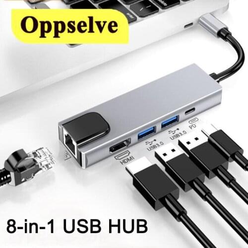 8-in-1 USB 3.0 Adapter USB Hub USB to PD Charger HDMI-Compatible RJ45 USB SD/TF Card Reader USB Splitter For MacBook Air HUB