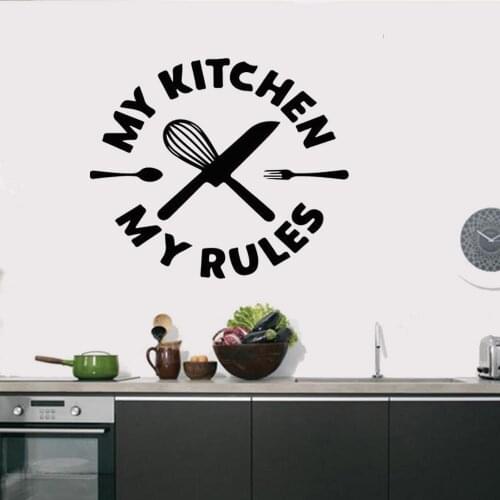 My Kitchen My Rules Wall Decal Kitchen Quote Vinyl Art Stickers Wallpaper Waterproof Home Decoration Living Room Murals WL709