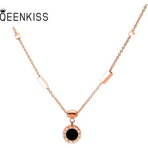 QEENKISS NC801 Fine Jewelry Wholesale Fashion Woman Girl Birthday Wedding Gift Double Side Titanium Stainless Steel Necklace