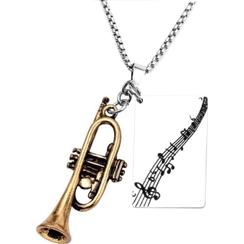 Fashion music symbol jewelry trumpet metal piece custom engrave pendant necklaces for men women charm souvenir gift for teenager