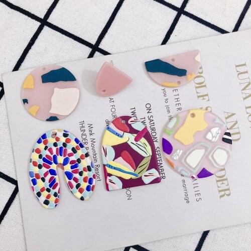 DIY Jewelry Findings Fashion Geomtry Floral Round Resin Charms Colorful Painting Printed Acrylic Earring Necklace Pendants 20pcs