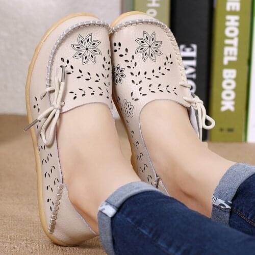 Women Flats Women Genuine Leather Shoes Slip On Loafers Woman Soft Nurse Ballerina Shoes Plus Size Casual Sapato Feminino 2019