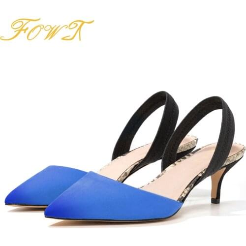 2021 New Snake Edge Elastic Band Slingbacks Women Pumps Med Cat Heel Pointed Toe Dress Office Fashion Ladies Shoes Size 42 43