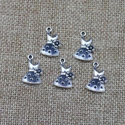 20 Pieces 13*20mm Mixed Alloy Antique Silver Color Dress Charms For Women Vintage Pendant Accessory For DIY Jewelry Making