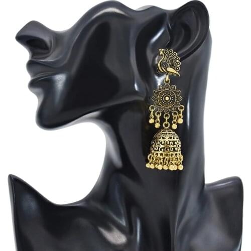 Golden Silver JHUMKA JHUMKI Indian Vintage Pendant Earrings for women Classic Birdcage Bell Bell Tassel Palace Jewelry Gift