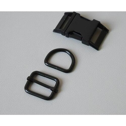 10 Set Metal Buckle Adjust Buckle (Metal Buckle+Adjust Buckle+D Ring/Set) Manufacturer Zinc Alloy 25mm Black High Quality Plated