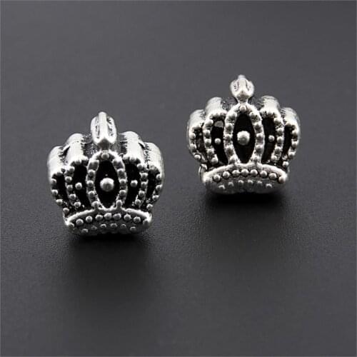10Pcs Silver Color Princess Crown Charms Making Metal Spacer Beads fit Bracelet Jewelry Accessories Handcrafts 13X7mm A3206