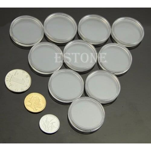 10 PCS Applied Clear Round Cases Coin Storage Capsules Holder Round Plastic 28mm-P101