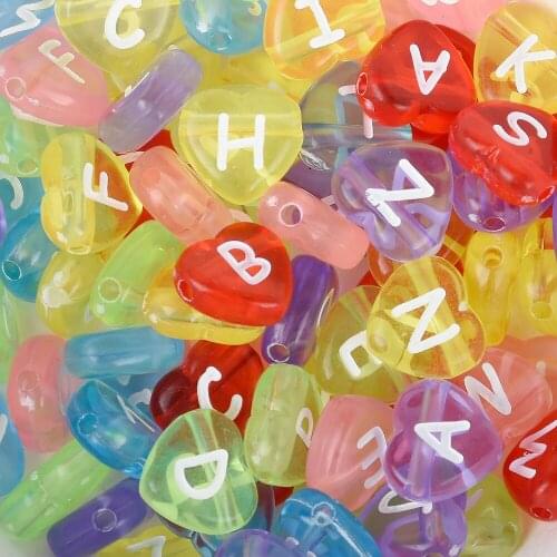 100 Translucent Heart Alphabet Letter Beads, Multi Alphabet Letter Beads, Mixed Letters Beads, Acrylic Letter Beads,12mm
