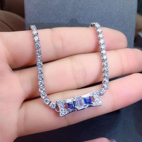 100% Real And Natural sapphire chain bracelet Free shipping Natural real sapphire 925 sterling silver