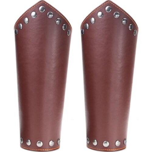 2 Pack Faux Leather Arm Guards Unisex Leather Gauntlet Wrist Guard Medieval Bracer Halloween Costume Party Props Jewelry 264E