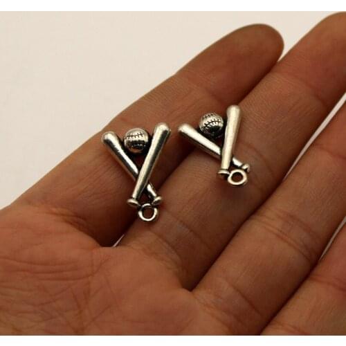 20pcs Wholesale Price Baseball Bat Charms 14*19mm Antique Silver Plated Pendant For Handmade Jewelry Accessories