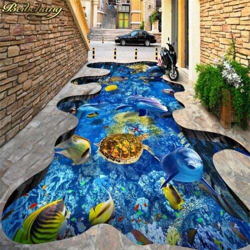 Beibehang Custom dolphin papel de parede 3D Photo Wallpaper Living Room Kitchen Bathroom Floor Mural 3D Self-adhesive Wall paper