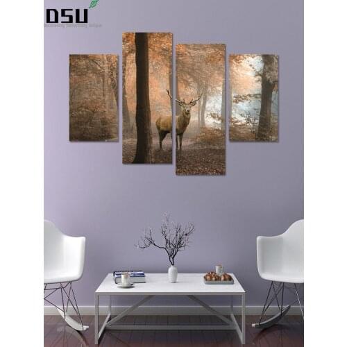 4pcs/set 3d Vivid Forest Wild Deer tree Wall Stickers Animal Wall Decals Pvc Posters Scenery Mural Art Living Room Home Decor