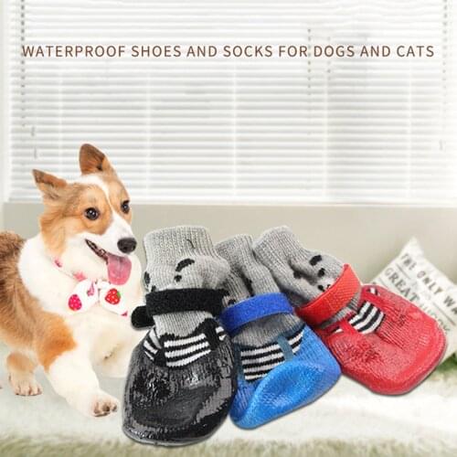 4Pcs Pet Dog Shoes and Socks Outdoor Sports Waterproof Dog Shoes Puppy Blue Bear Shoes Non-slip Shoes for Dogs S-XL