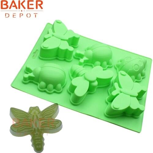 BAKER DEPOT silicone cake SOAP mold jelly pudding 6 lattices butterfly bread pastry baking mold Animal shape pudding jello form