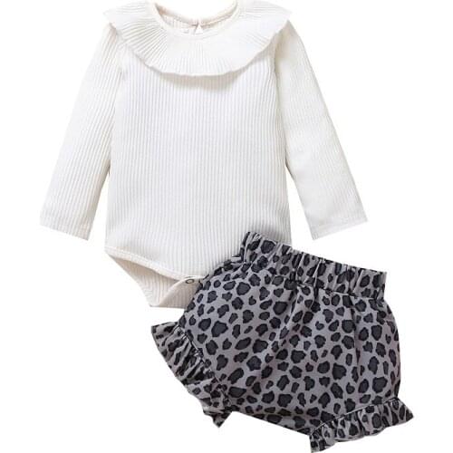 0-24M Newborn Baby Girl Long Sleeve Cape Collar Cotton Bodysuit Tops Leopard Bloomers Shorts 2PCS Autumn Clothes Set