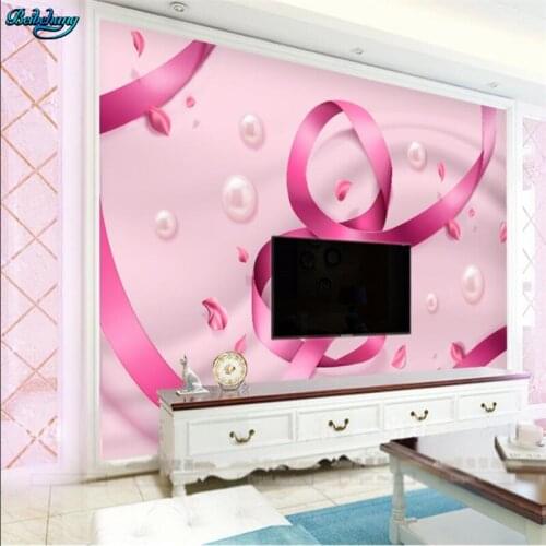 Beibehang Large custom wallpaper 3d 3d silk ribbon pearl pink dream TV background wall jewelry home decoration