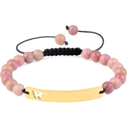 Aventurine Natural Stone Beaded Bracelet For Women Men Sliver Gold Stainless Steel Hollow Out Butterfly Bracelet Fashion Jewelry