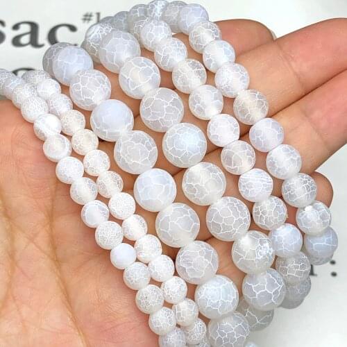Natural Frost White Cracked Dragon Vein Dream Fire Agates Stone Loose Matte Spacer Beads For Jewelry Making DIY Charms Bracelets