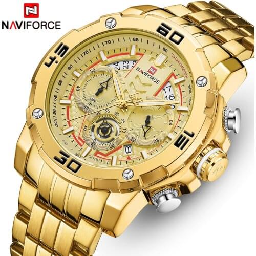NAVIFORCE Watches for Men Waterproof Quartz Analog Clock Fashion Stainless Steel Luminous Gold Watch Men Sport Relogio Masculino